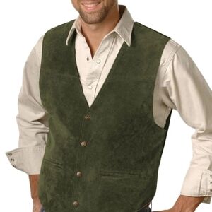 90s Suede Vest dark green Leather Retro 1990s Medium